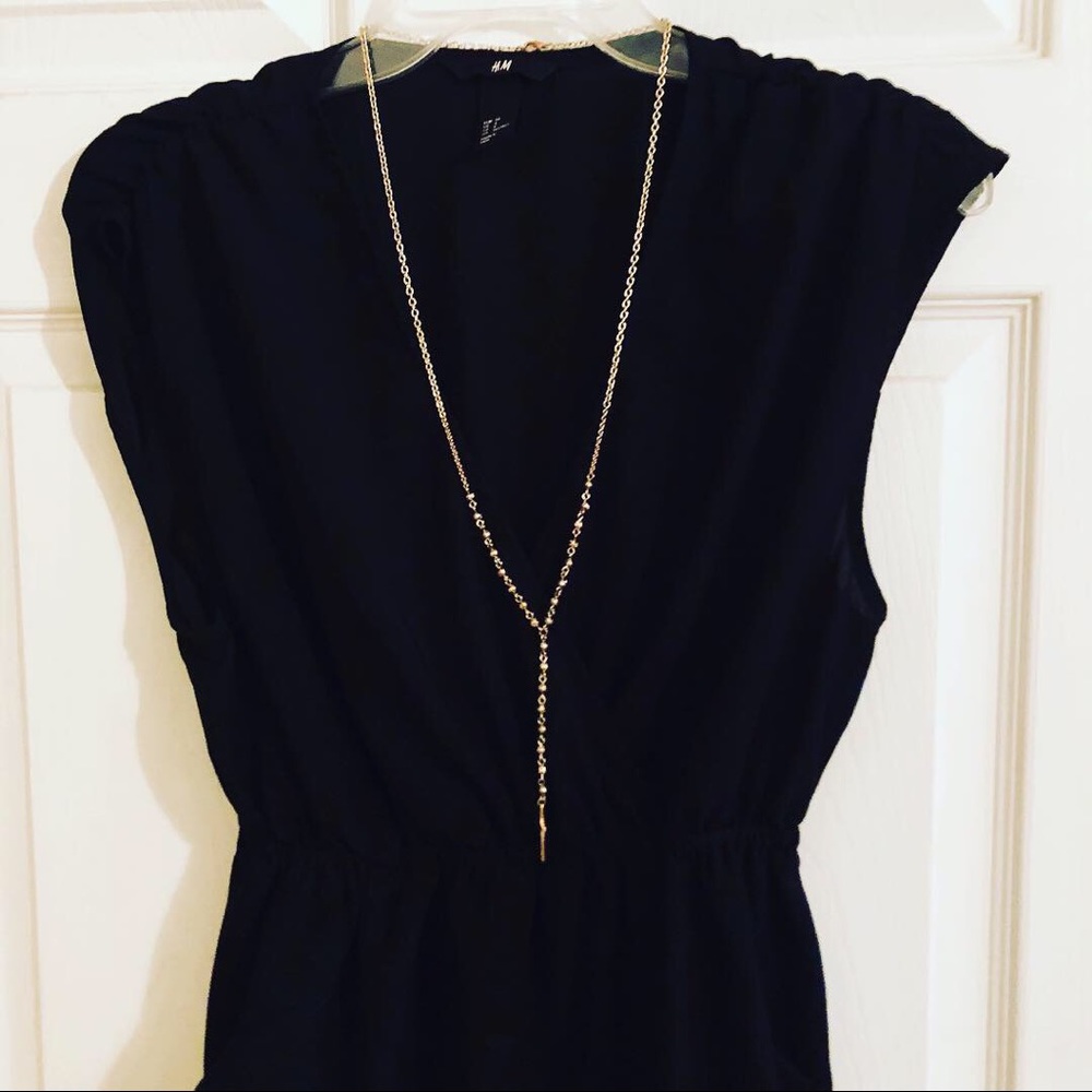 Black H&M pocket dress + cross necklace sz 4